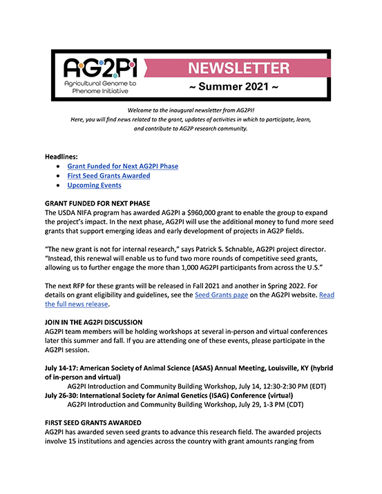 AG2PI Newsletter - Summer 2021